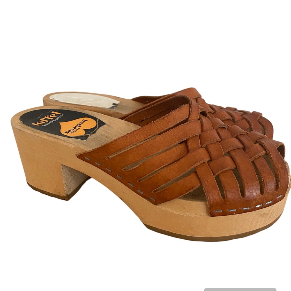 Swedish Hasbeens Toffel Braided Woven Open Toe Clogs